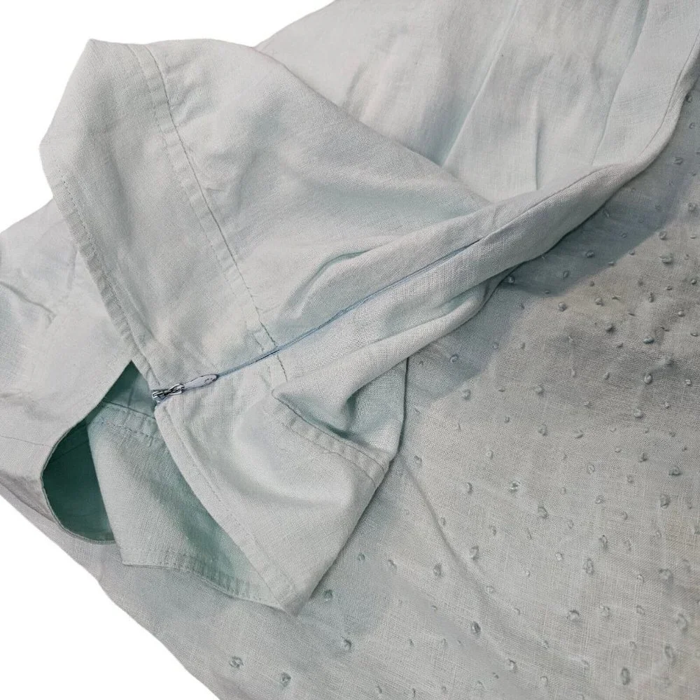 Eileen‎ Fisher Petite Light Blue Linen A Line Knee Length Skirt Textured 2P 4P